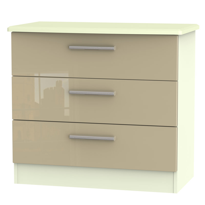 Fully Assembled Yvette 3 Drawer Chest, Cream/Mushroom