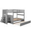 Lit superposé double au-dessus de double avec lit gigogne simple, tiroirs de rangement, lit superposé gris pour enfants