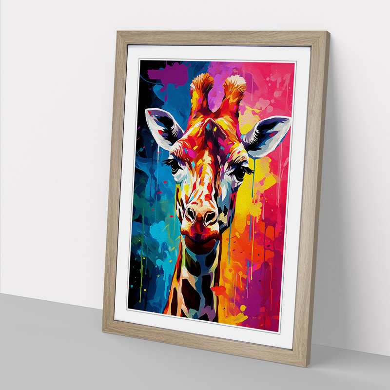 Giraffe Pop - Framed Print, 34cm H x 25cm W x 2cm D, Oak