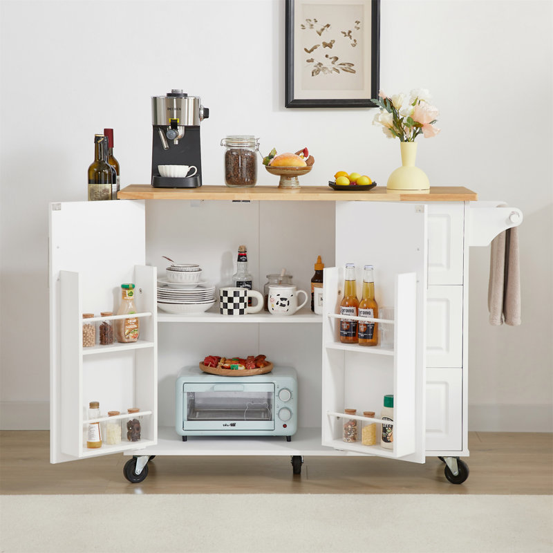 Îlot de cuisine avec comptoir à abattants (tabouret non inclus), Blanc