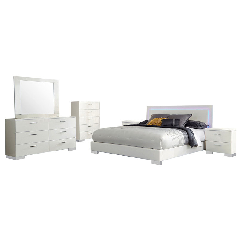 Ensemble de chambre avec très grand lit 6 pièces Dulcey, 6 pièces : lit, table de chevet, commode, commode, Très grand
