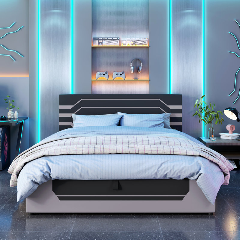 Cadre de lit de jeu hydraulique moderne avec grand lit, conception Esports avec esthétique Cyberpunk, lit plateforme
