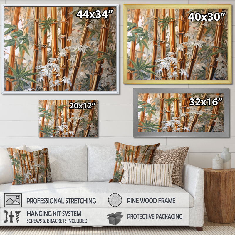 Bamboo Minimalm Beauty sur toile, Cadre simple argenté, H 24 po x l 32 po x P 1 po
