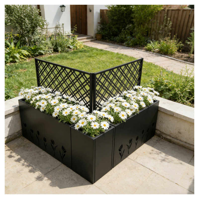 Ensemble de 3 jardinières en métal et treillis en métal avec support d'escalade
