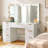 47" Large White Fluted Vanity Desk With Mirror & Adjustable Led Lights-1956595808