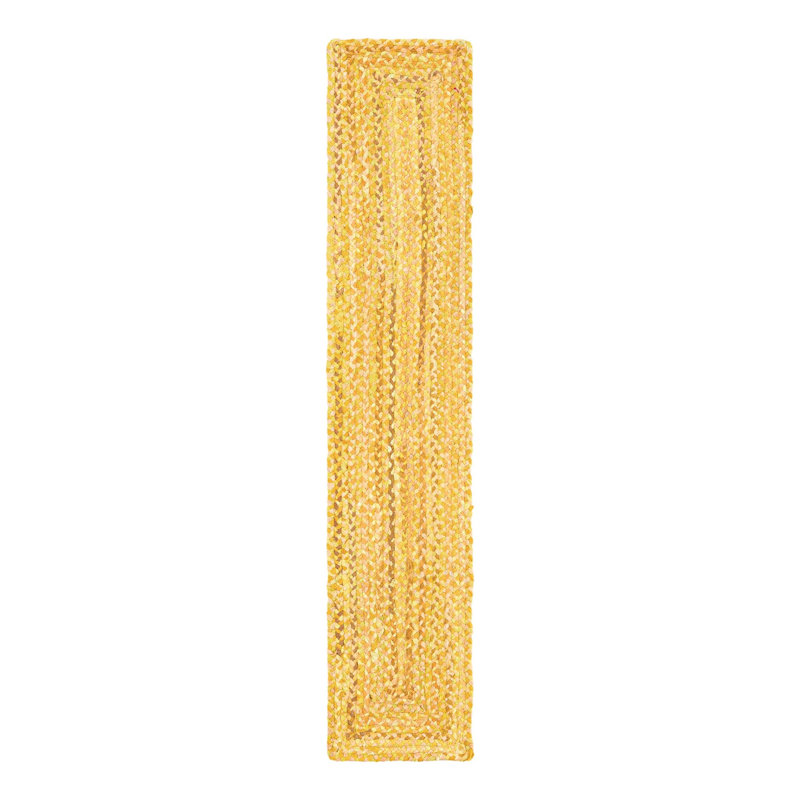 Kahwajian Hand-Braided Cotton Yellow Area Rug, Table Runner 1'2" x 6'1"