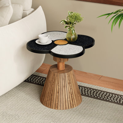 Table d'appoint unique à quatre feuilles et trèfle pour le salon, la chambre à coucher et les petits espaces - Base en grain de bois