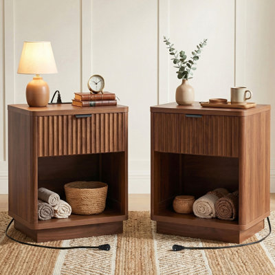 Rhythm Nightstand, Modern Fluted Wood Bed Side Table