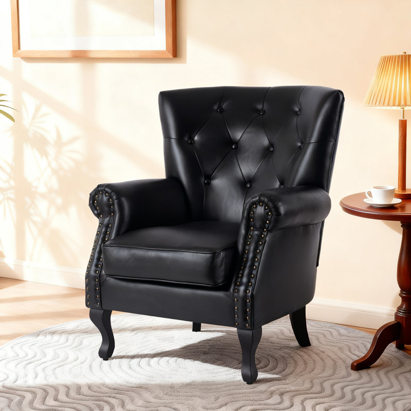 Fauteuil à oreilles en simili cuir Diavion, Similicuir noir