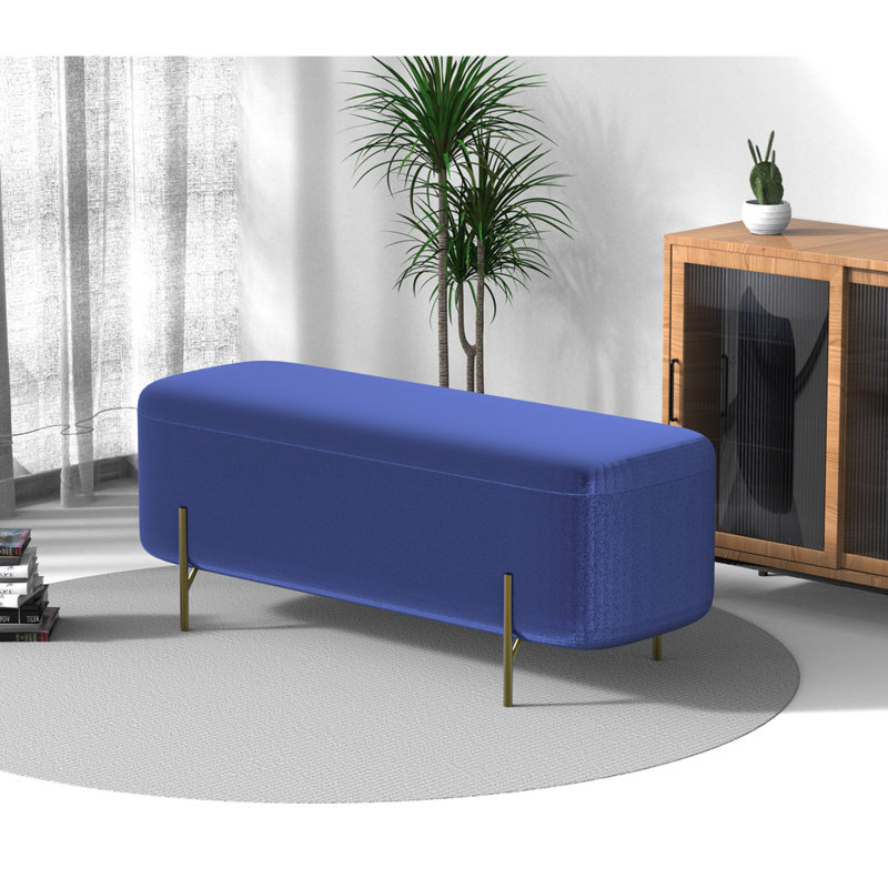 Velvet Upholstered Storage Bench, Blue