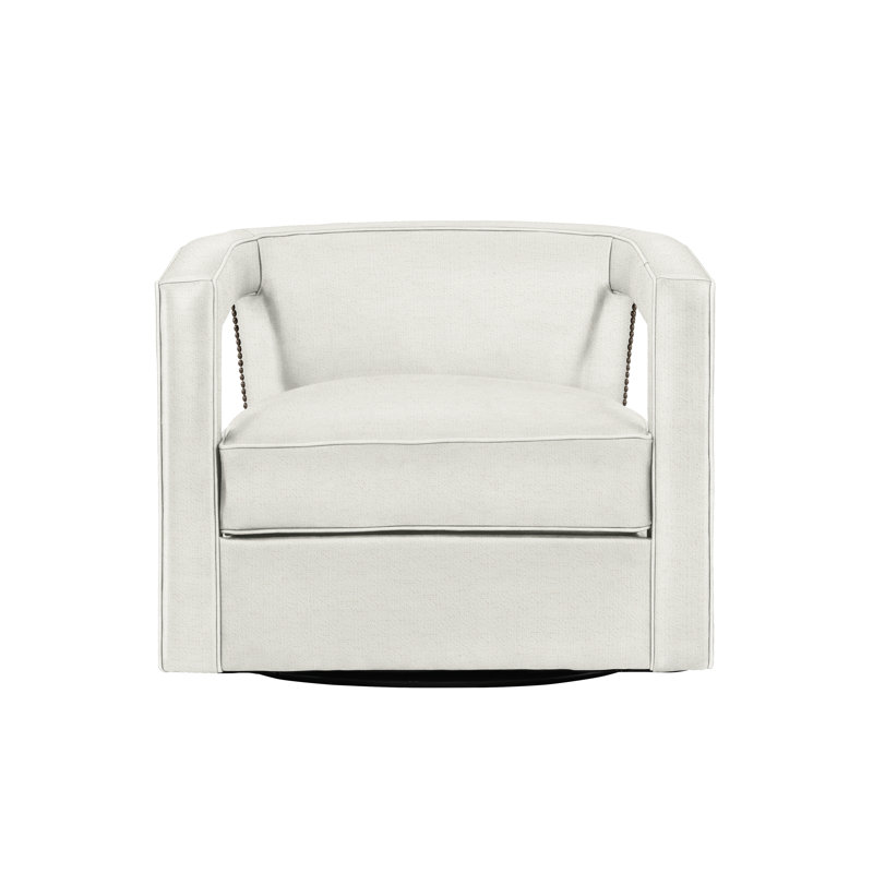 Alana 32.5'' Wide Swivel Barrel Chair, Dorado Snow Crypton® Chenille 5558-000, Antique Brass
