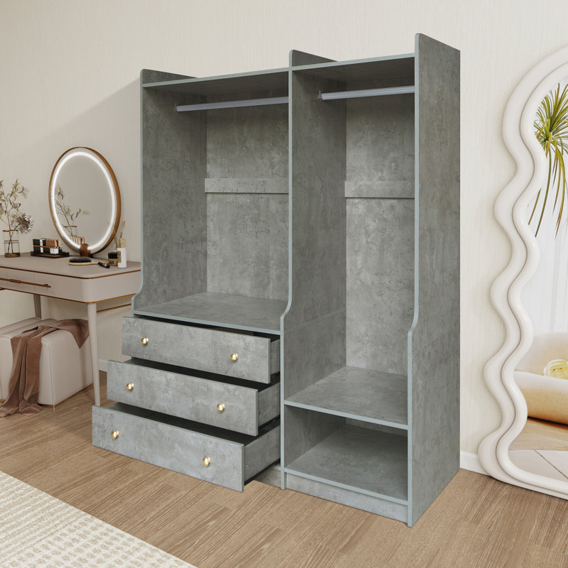 Rangement ouvert pour garde-robe en bois, Gris