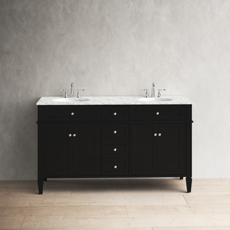 Rivers 60'' Double Bathroom Vanity with Marble Top, Black