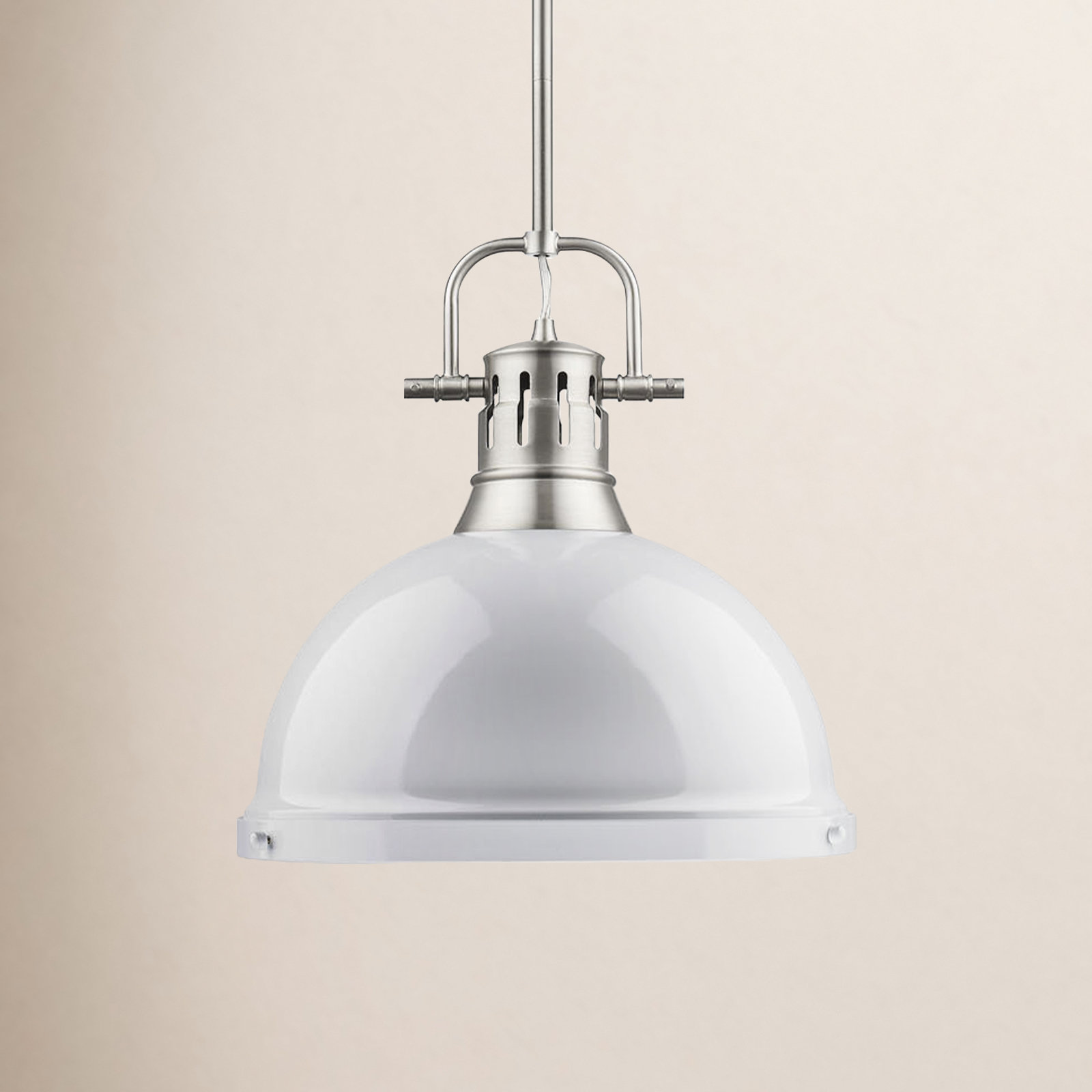 Calico Dimmable Single Light Pendant, White, Pewter