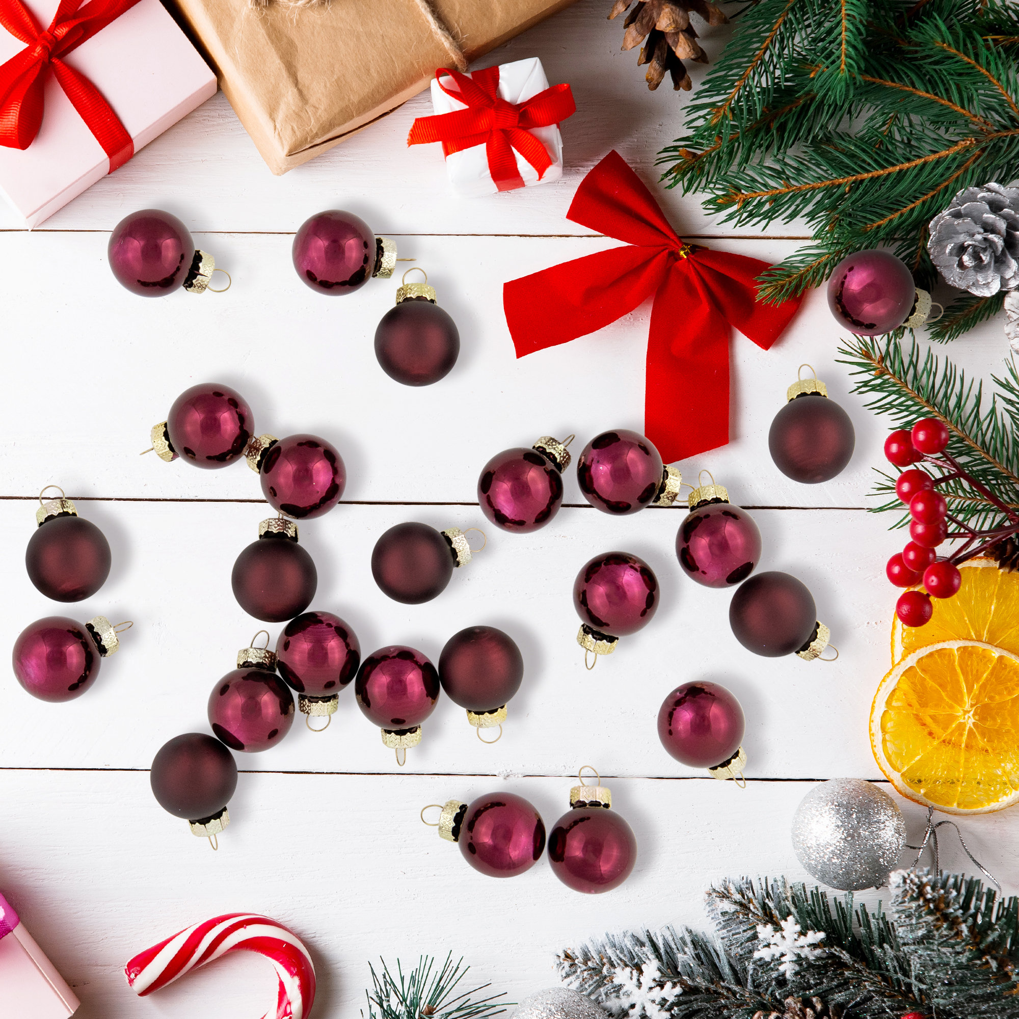 Christmas 22-Finish Glass Christmas Ball Ornaments, Burgundy
