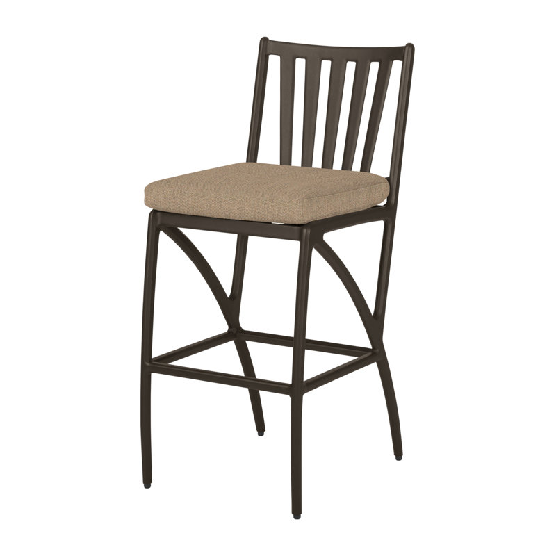 Amari Outdoor Bar Stool, Canvas Heather Beige Sunbrella® Canvas, Carbon