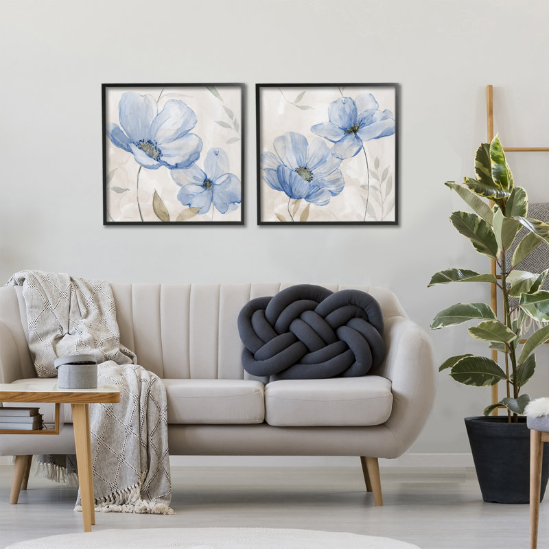 «Blue Tone Divers Flowers», ensemble de 2 giclées encadrées, design par Carol Robinson, H 24 po x l 48 po