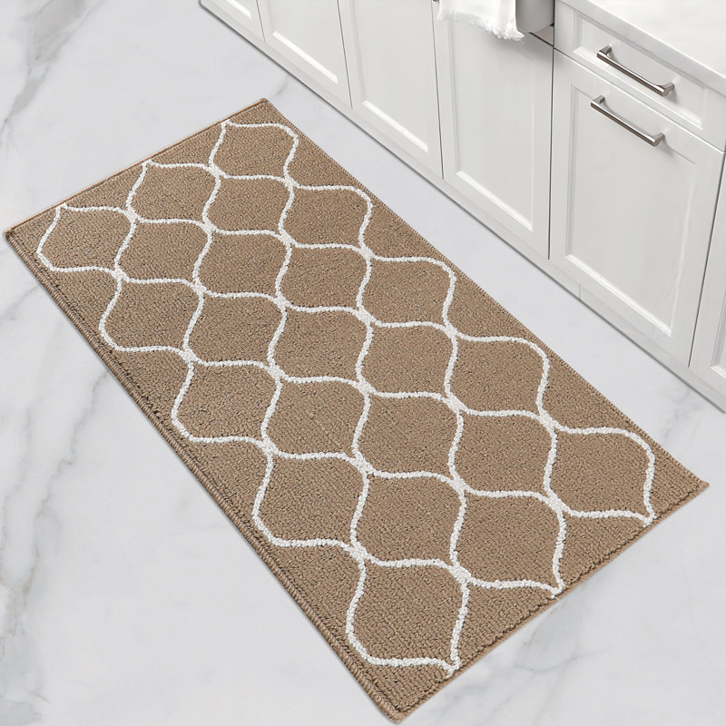 Striped Water Resistant Non-Skid Kitchen Mat, Beige, Rectangle 61cm x 121.9cm