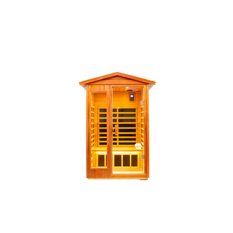 Sauna extérieur pour deux personnes en bois de khaya à infrarouge lointain (gauche et droite), Bois naturel
