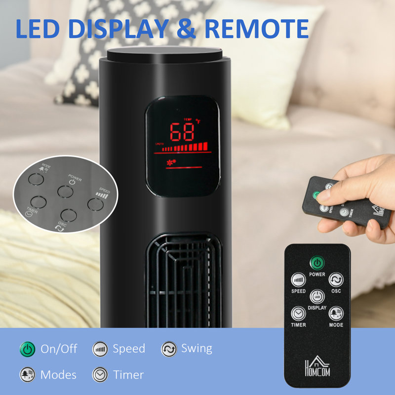 HOMCOM Freestanding Tower Fan Cooling For Home Bedroom With Oscillating, 3 Speed, 12H Timer, LED Sensor Panel, Remote Controller