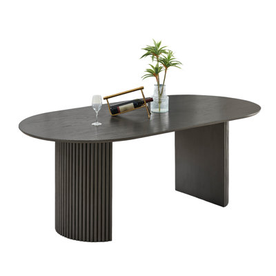 Beny Dining Table, 80 Inch Oval Top, Dual Pedestal Base, Dark Gray Oak