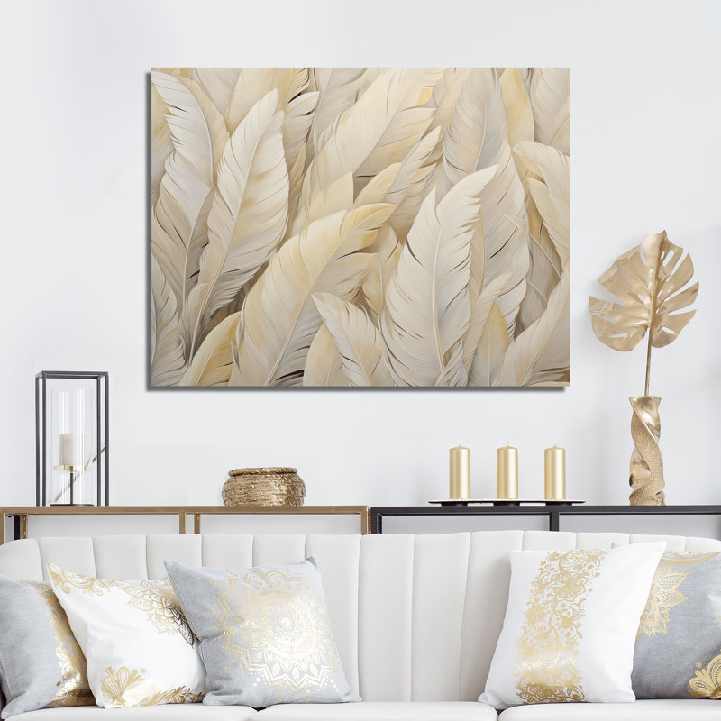 Feathery Plumes IV - Feathers Wall Art Living Room, Toile tendue, H 30 po x l 40 po x P 1,5 po