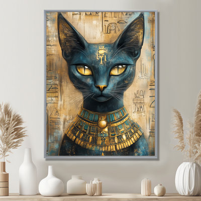 Black Bastet in Golden Shadow - Egyptian Canvas Wall Art Print