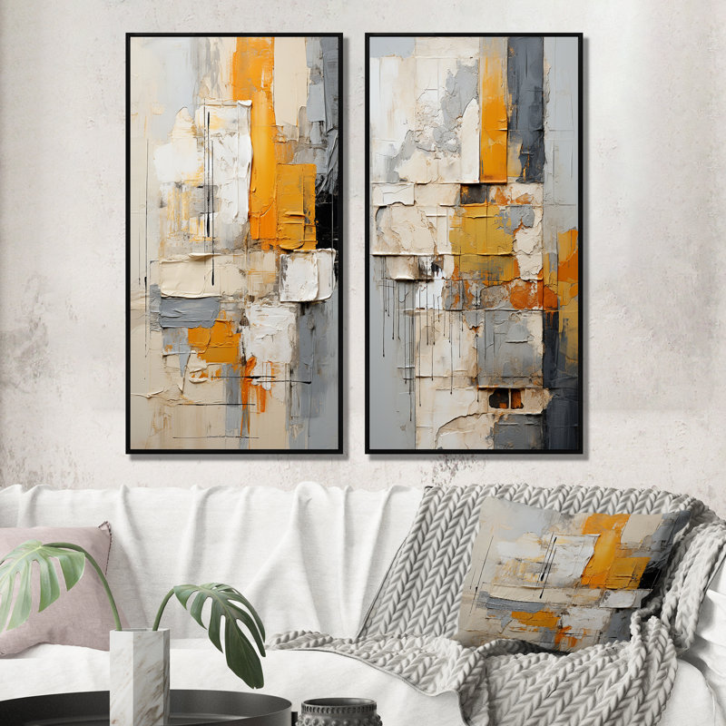 «Abstract Assemblage», 2 pièces sur toile, Cadre noir, H 40 po x l 40 po