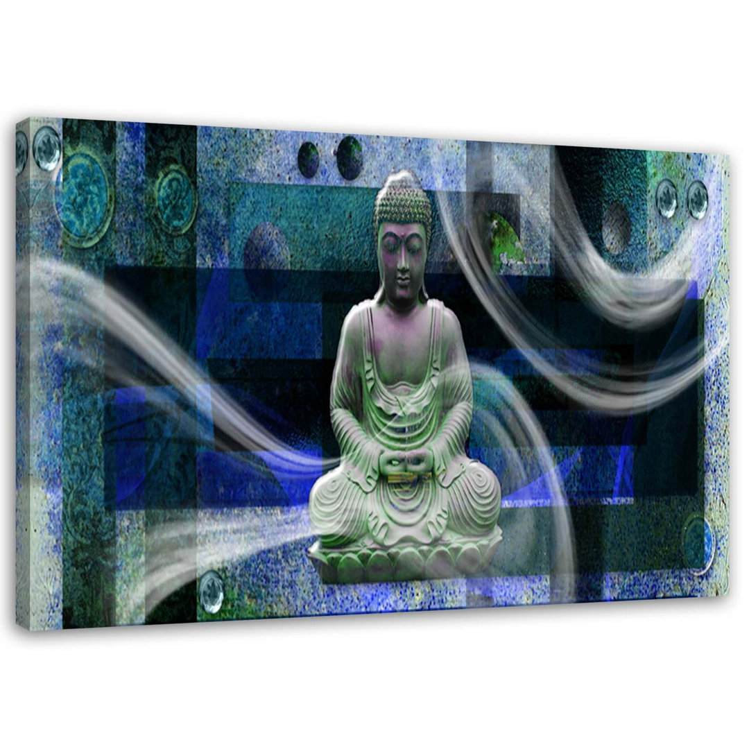 Leinwandbild Buddha Feng Shui Blue