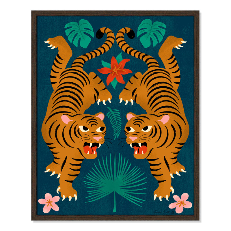 «Jungle Tigers Print» par Cantwell, Grain de bois noyer, L 23,5 po x H 29,5 po, Framed Print