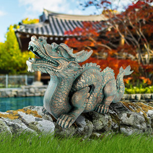 Garden Dragon Statue Fountain Dragon Ornament Resin Water Feature Sculpture  For Home Garden Decoration
