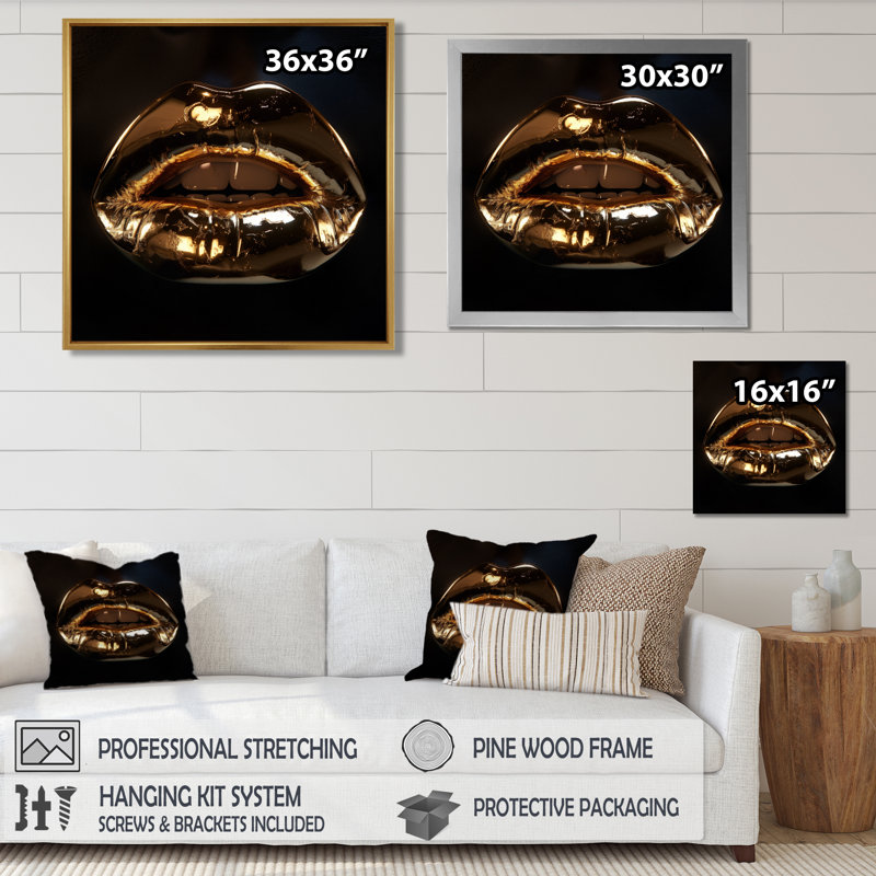 Décoration murale dorée noire métallique - Motif beauté, H 16 po x l 16 po, Toile tendue