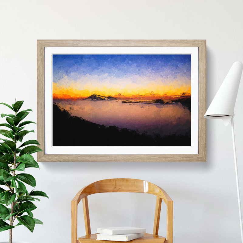 Sunset in Kythnos Greece in Abstract - Picture Frame Graphic Art Print, 27cm H x 36cm W x 2cm D, Oak Framed
