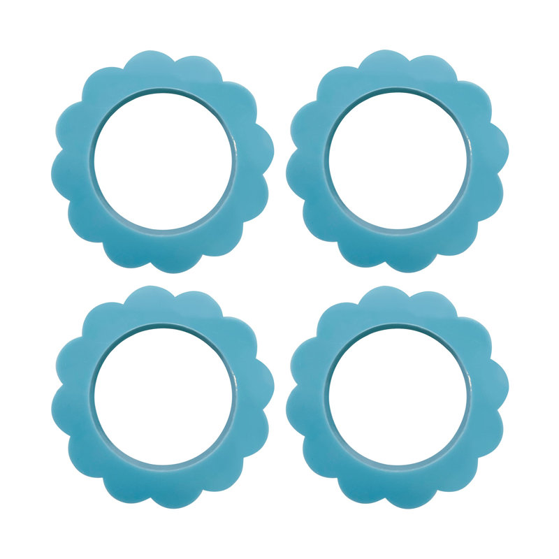 White Scallop Napkin Ring Set of 4, Teal