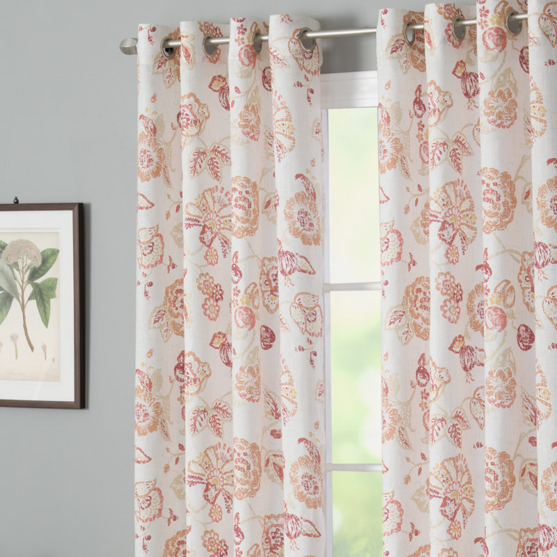 Quickep Polyester / Cotton Light-Filtering Jacobean Print Curtain Panel with Grommet Top, 50" x 95", Spice/Light Green