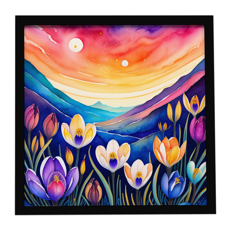Impression colorée encadrée de crocus colorés