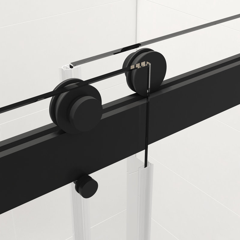 Porte de douche en verre trempé - 44 à 48 po X P 76 H, noir mat, imperméable pour une douche confortable 44-48 "H 76" double coulissant, verre de 8 mm, fabrication stable avec des rouleaux