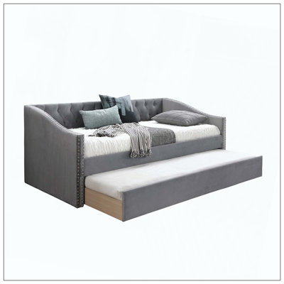 Day Bed Slat Trundle Button Tufted Nailhead Trim