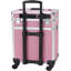 Trousse de maquillage 4-en-1 en aluminium rose avec roulettes et plateaux amovibles, chariot de rangement professionnel-124642275