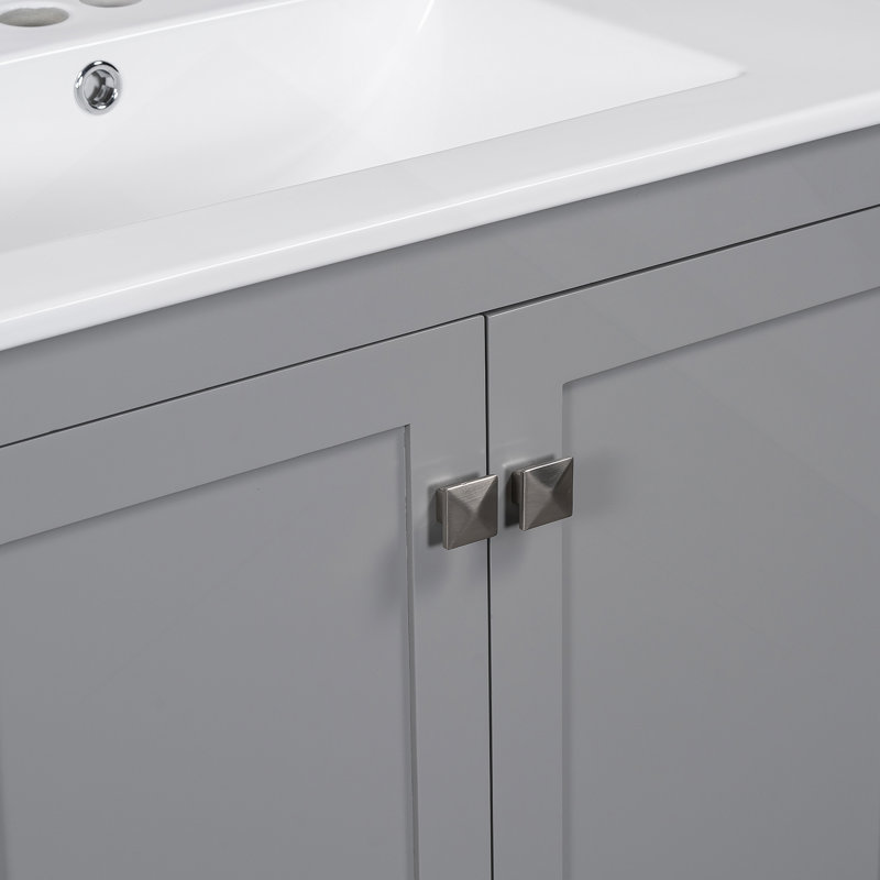 Ensemble de meuble-lavabo gris 60 po avec double meuble-lavabo (séparé), double lavabo en céramique, tablette de rangement et tiroirs séparés (miroir non inclus) - Solution de salle de bain moderne pour salles de bain spacieuses