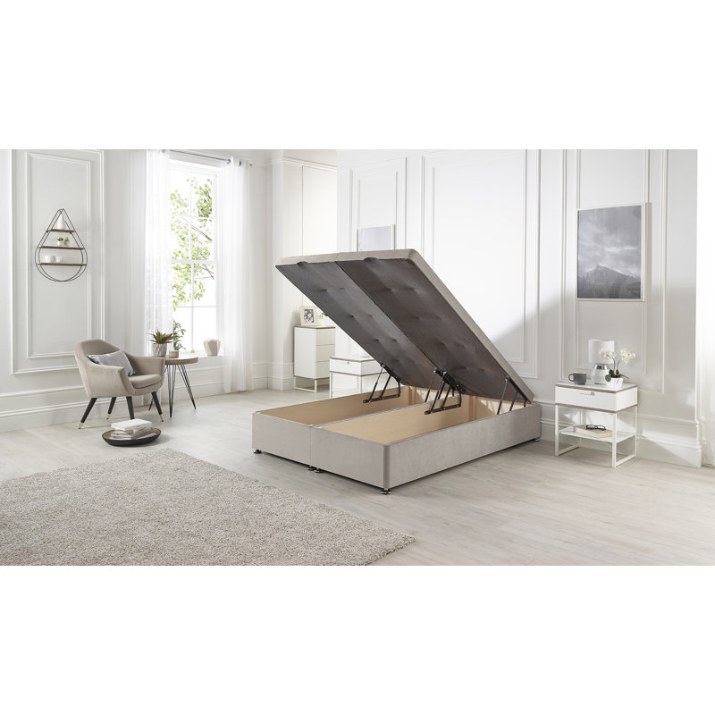 Orchid Divan Ottoman Bed Base End Opening Gas Lift Plush Velvet, Silver, Single (3')