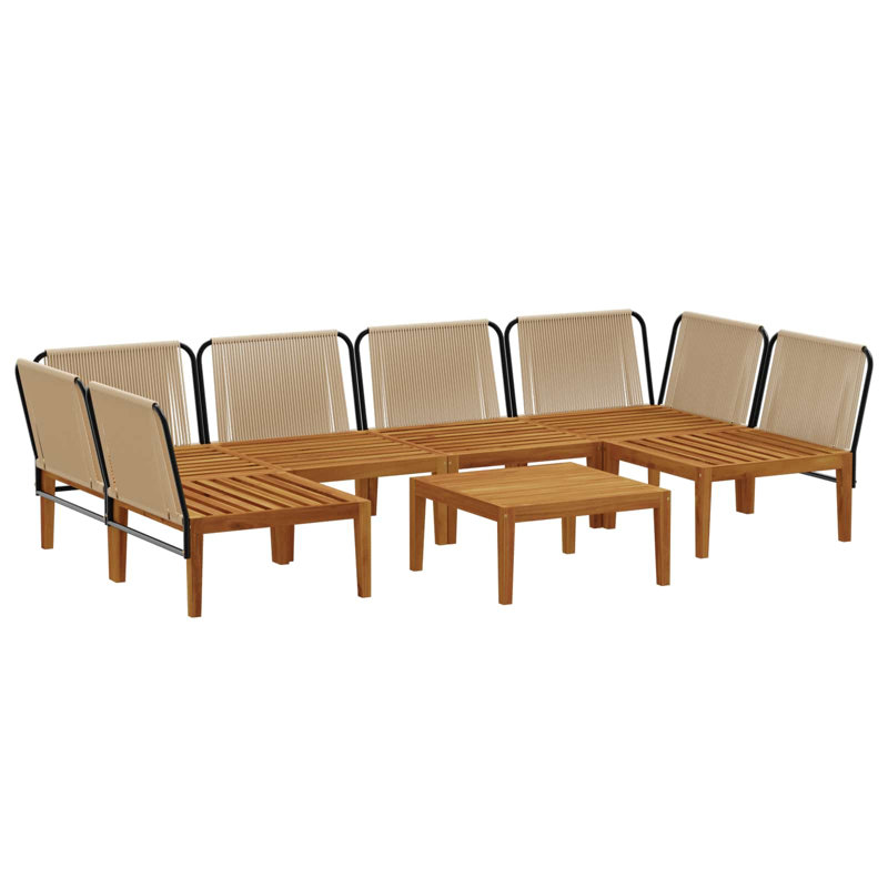  Garden Lounge Set Solid Acacia Wood & Rope Sofa Outdoor Furniture Patio, Cream White, Natural/Beige