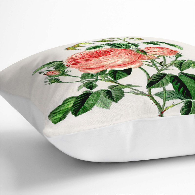 Floral Square Throw Cushion, 40cm H x 40cm W x 15cm D, White