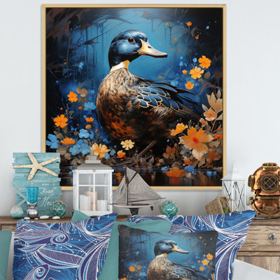 «Blue Duck Midnight Ponder II», art mural canard