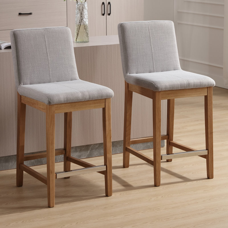 Alayha Upholstered 26'' Counter Bar Stools with Solid Wood Frame Set of 2, Gray