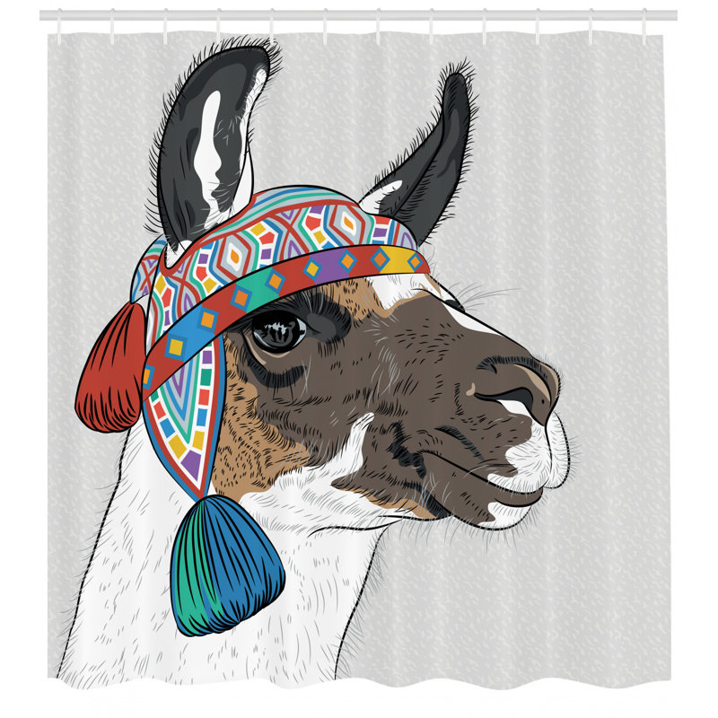 Ensemble de rideau de douche et crochets Llama, H 84 po x l 69 po