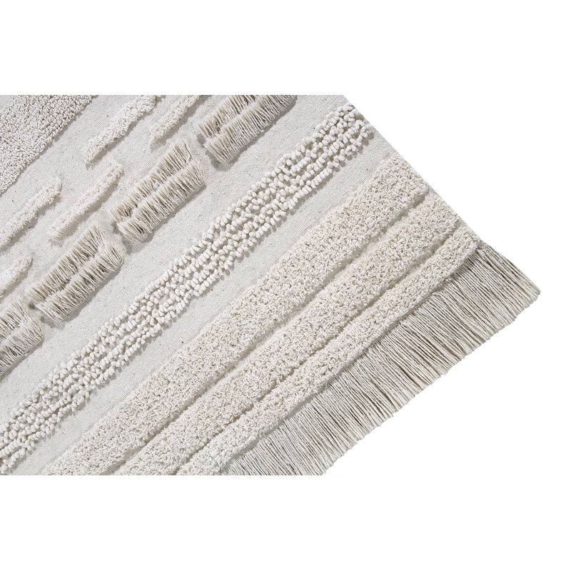 Cotton Striped Area Rug in Light Gray
