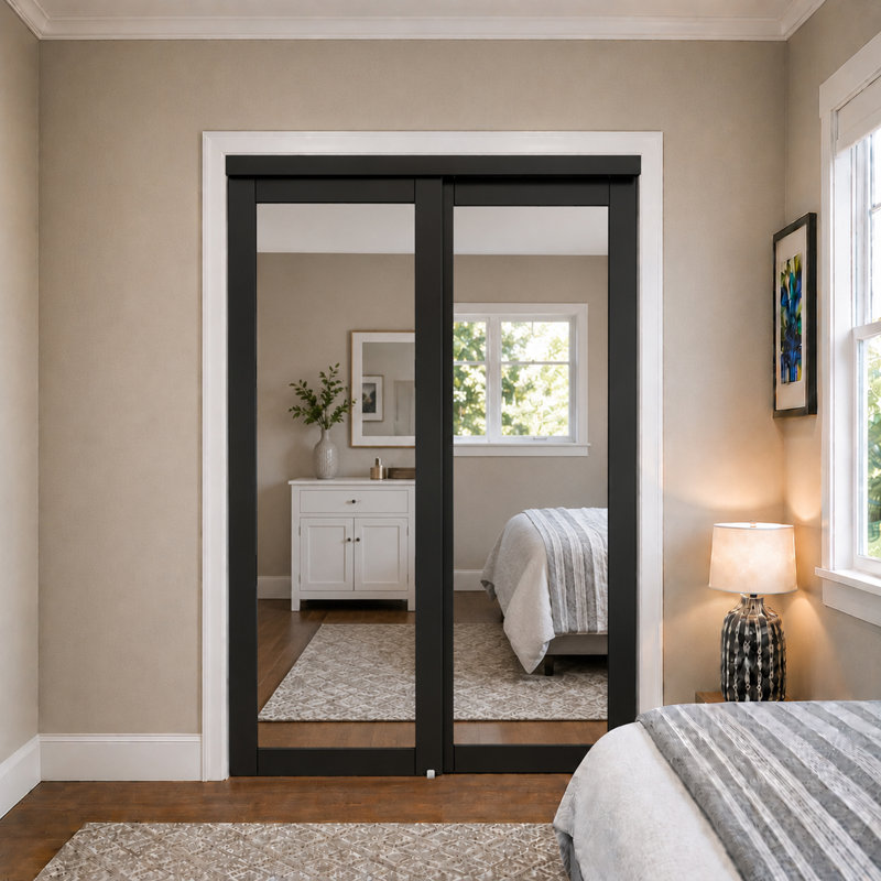 Porte coulissante 48 po x 80 po avec miroir noir et trousse de quincaillerie, 48 po x 80 po