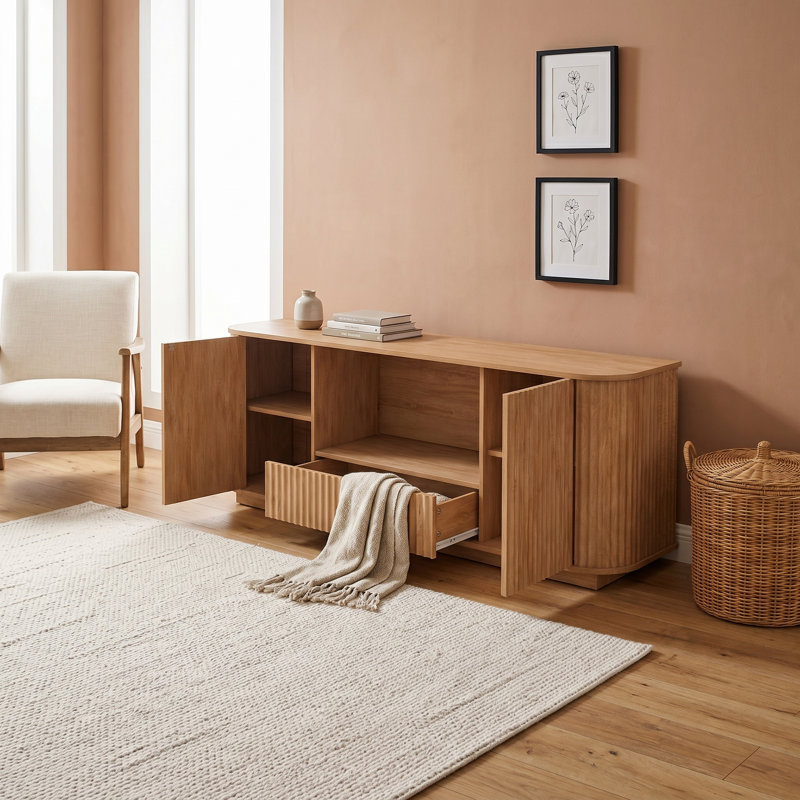 Meuble télé en bois avec armoire de rangement et tiroirs