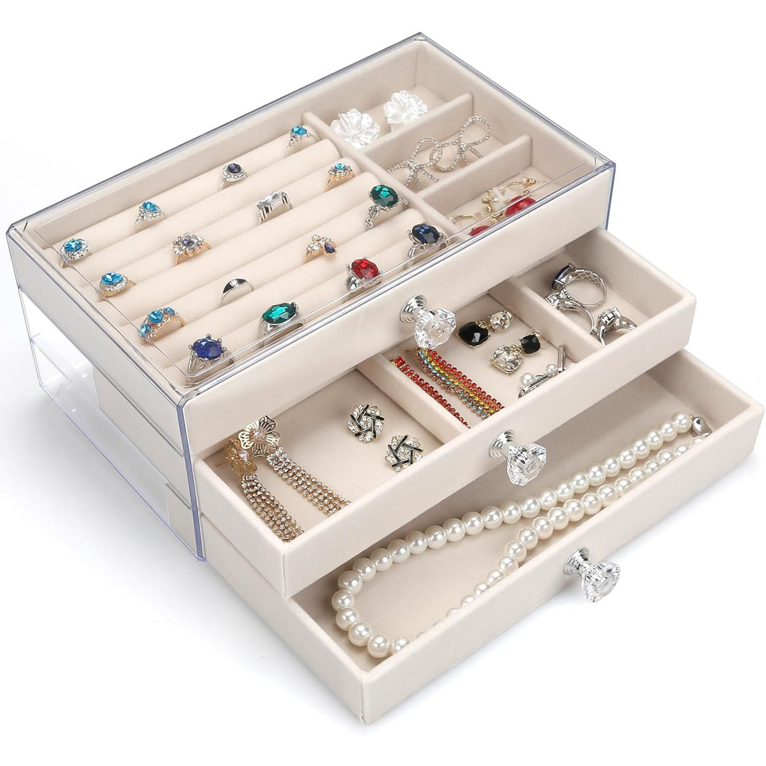 3 Drawer Jewelry Box Holder Organizer, Jewelry Boxes & Organizers with Earring Organizer Mercer41